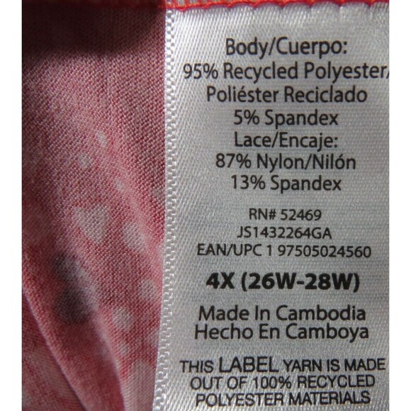 Joyspun Red Heart Print Lace Trimmed Chemise Plus Size 4X 26-28 - Picture 7 of 7